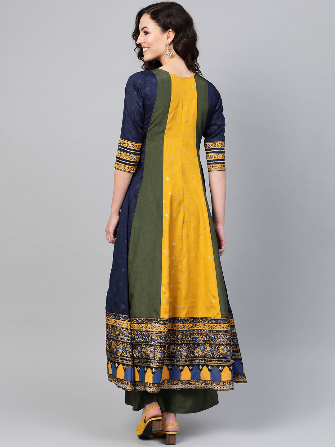 Women's  Mustard Color Poly Silk Anarkali Salwar Suit Se