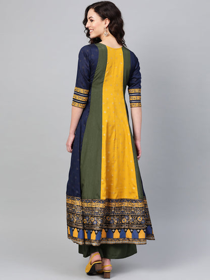 Women's  Mustard Color Poly Silk Anarkali Salwar Suit Se