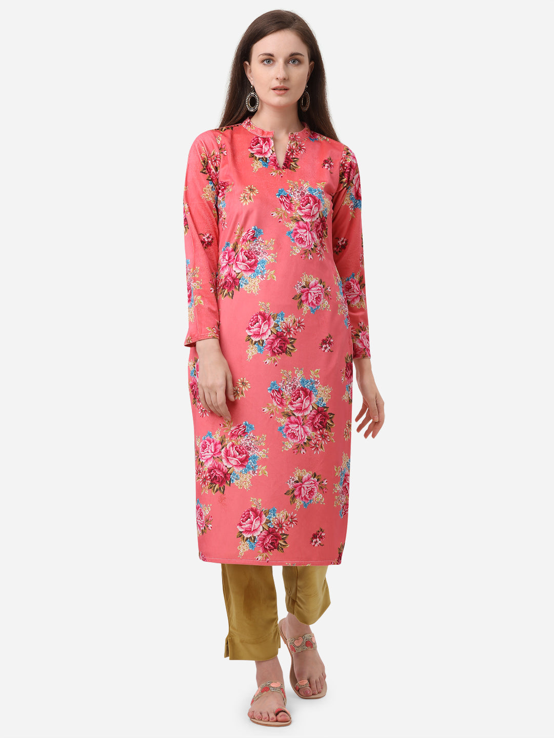 Women's Digital Floral Print Velvet Kurta With Pan