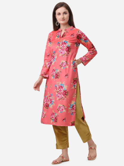 Women's Digital Floral Print Velvet Kurta With Pan