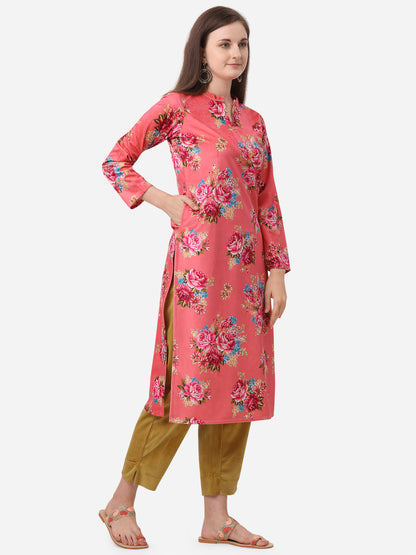 Women's Digital Floral Print Velvet Kurta With Pan