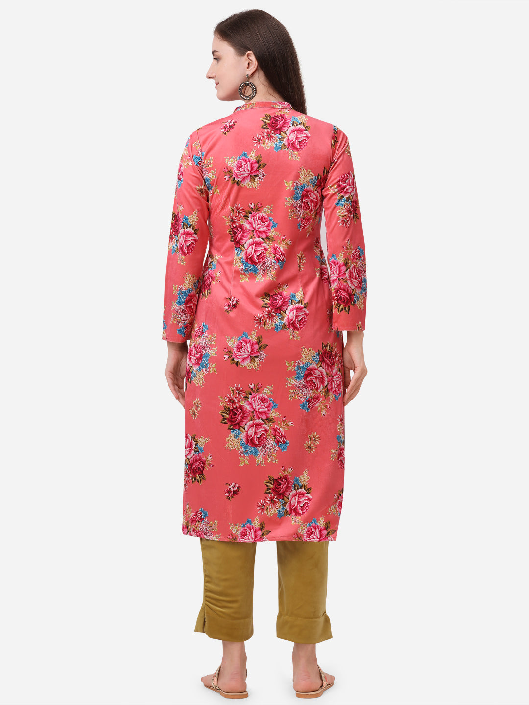 Women's Digital Floral Print Velvet Kurta With Pan