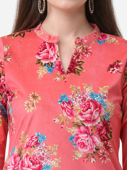 Women's Digital Floral Print Velvet Kurta With Pan