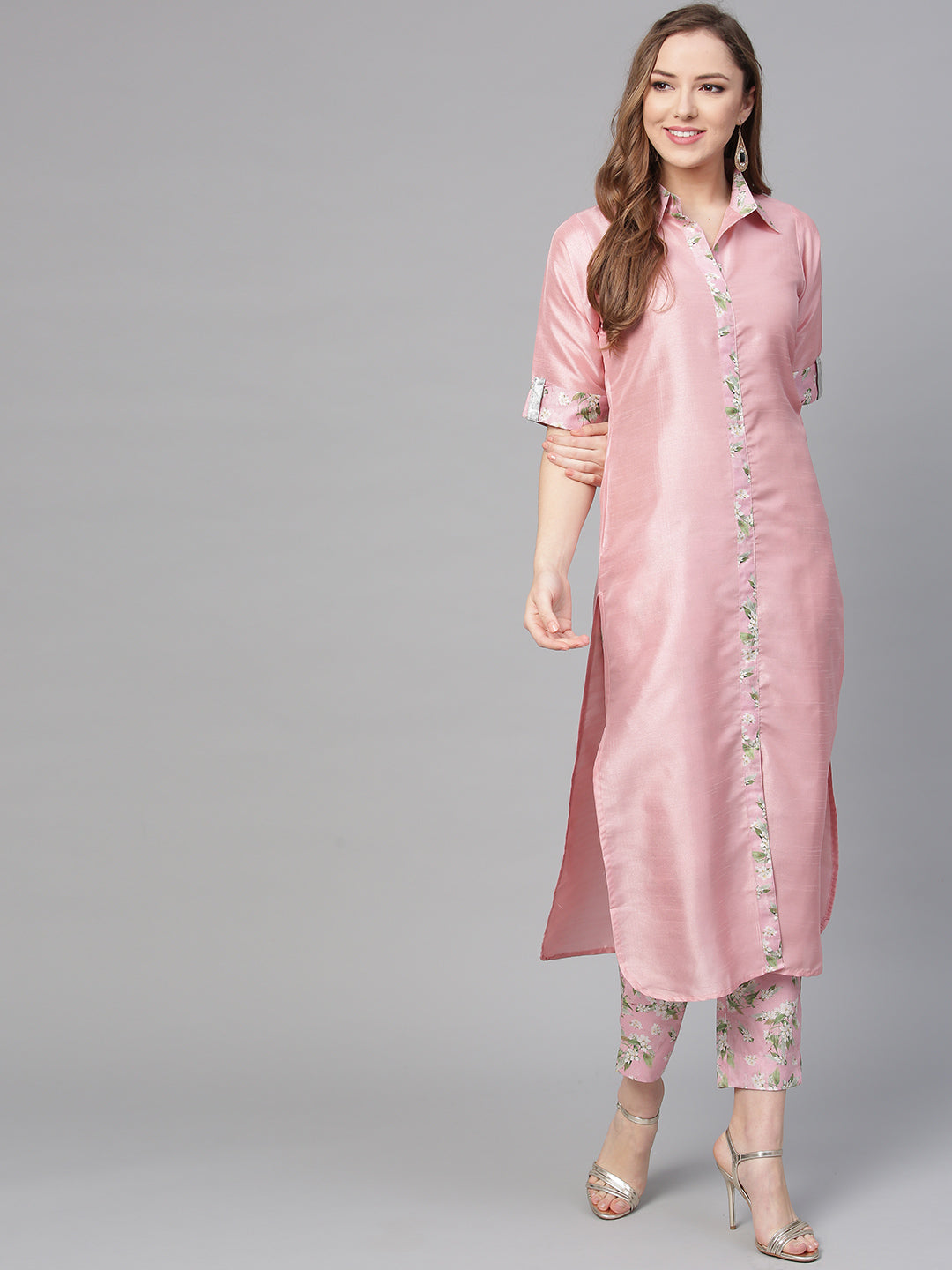 Women's Pink Poly Crepe Kurta Pant Se