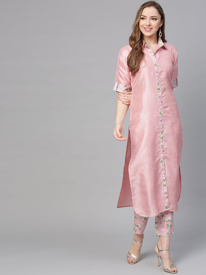 Women's Pink Poly Crepe Kurta Pant Se