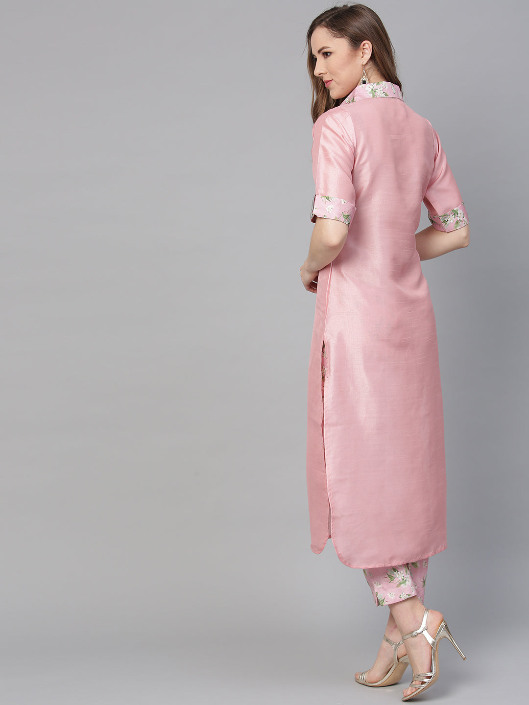 Women's Pink Poly Crepe Kurta Pant Se