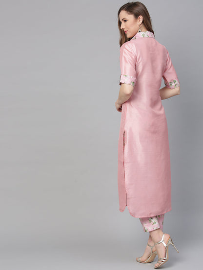 Women's Pink Poly Crepe Kurta Pant Se