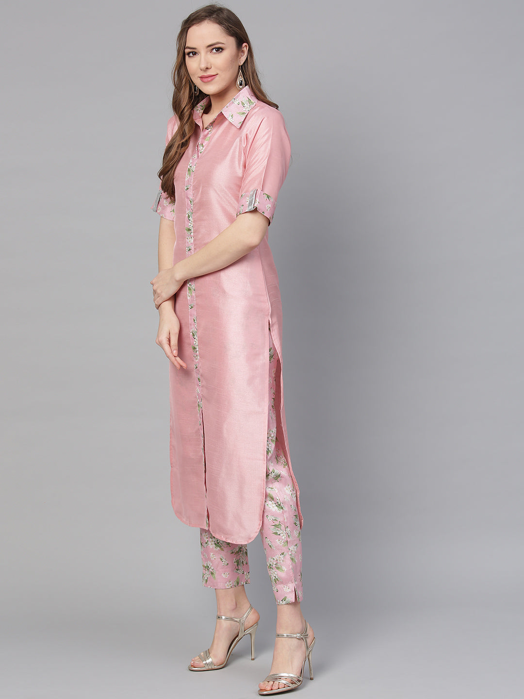 Women's Pink Poly Crepe Kurta Pant Se