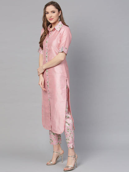 Women's Pink Poly Crepe Kurta Pant Se