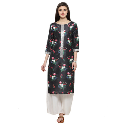 Women's Floral Black & Silver Only Kurta