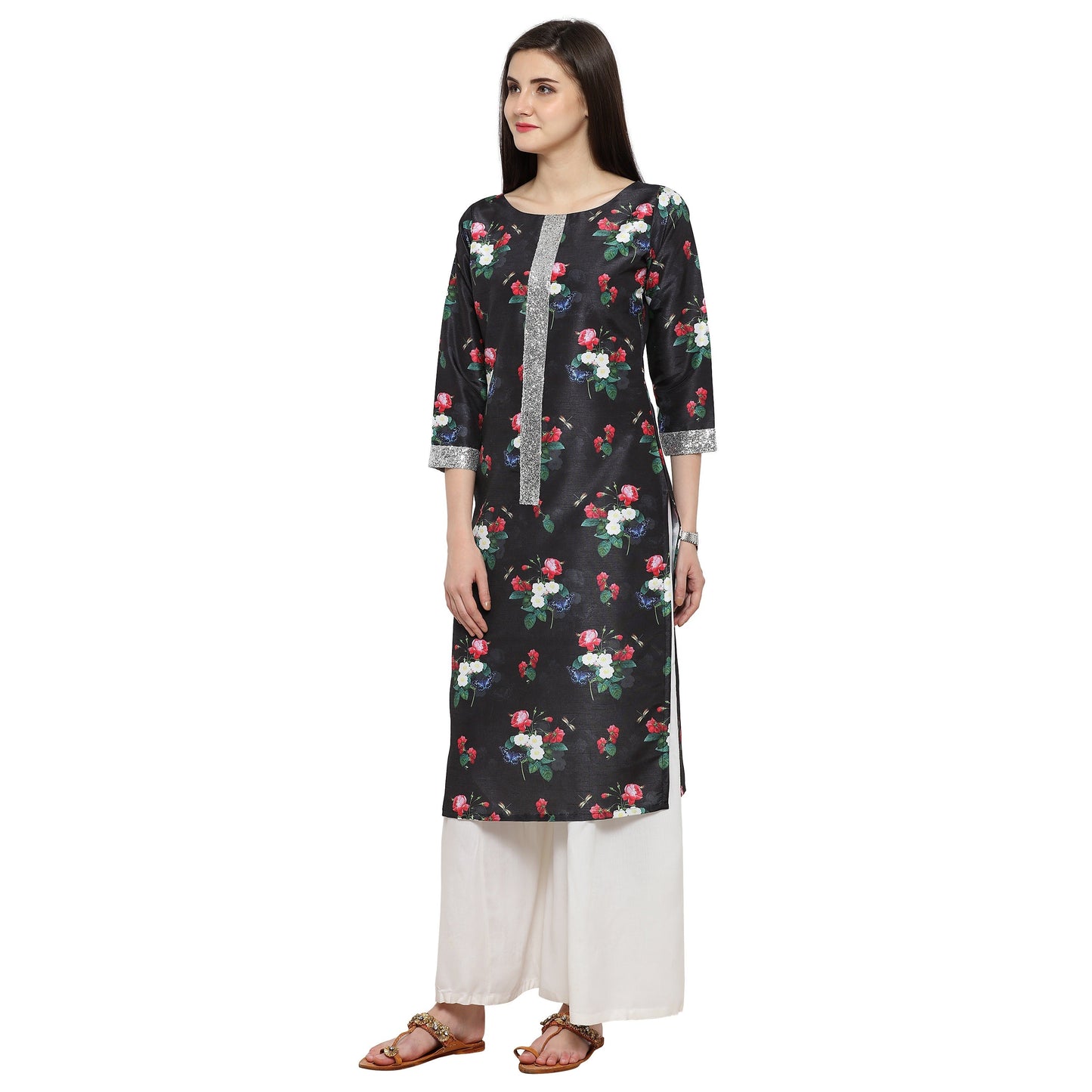 Women's Floral Black & Silver Only Kurta