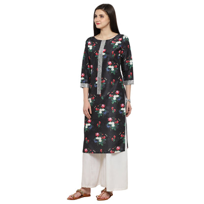 Women's Floral Black & Silver Only Kurta