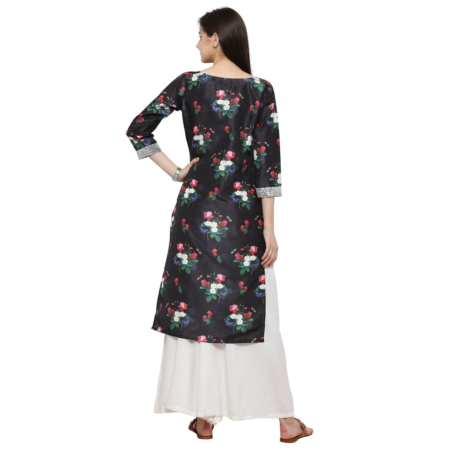Women's Floral Black & Silver Only Kurta