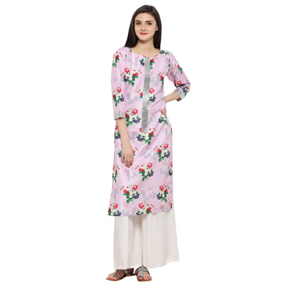 Women's Pink & Silver Floral Straight Only Kurta