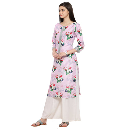 Women's Pink & Silver Floral Straight Only Kurta
