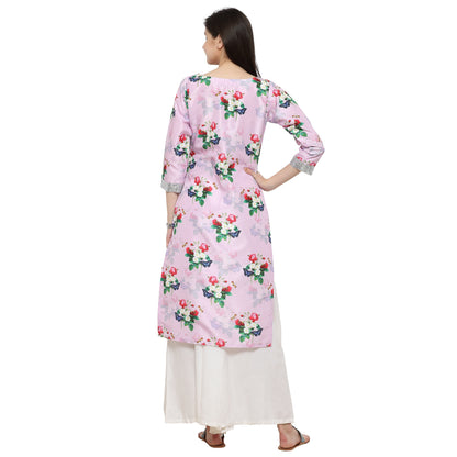 Women's Pink & Silver Floral Straight Only Kurta
