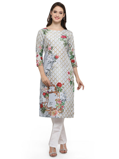 Women's Floral English Polysilk Printed Only Kurta