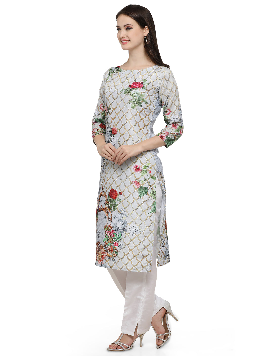 Women's Floral English Polysilk Printed Only Kurta