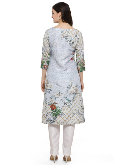 Women's Floral English Polysilk Printed Only Kurta