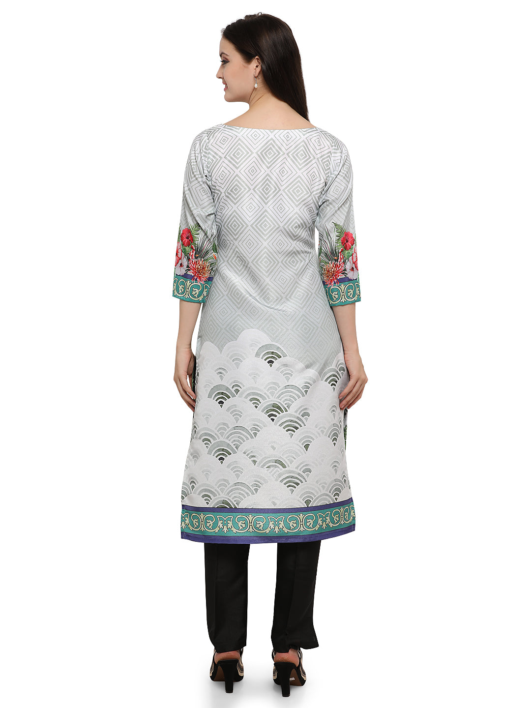 Women's Middle Eastern Theme Printed Faux Silk Only Kurta