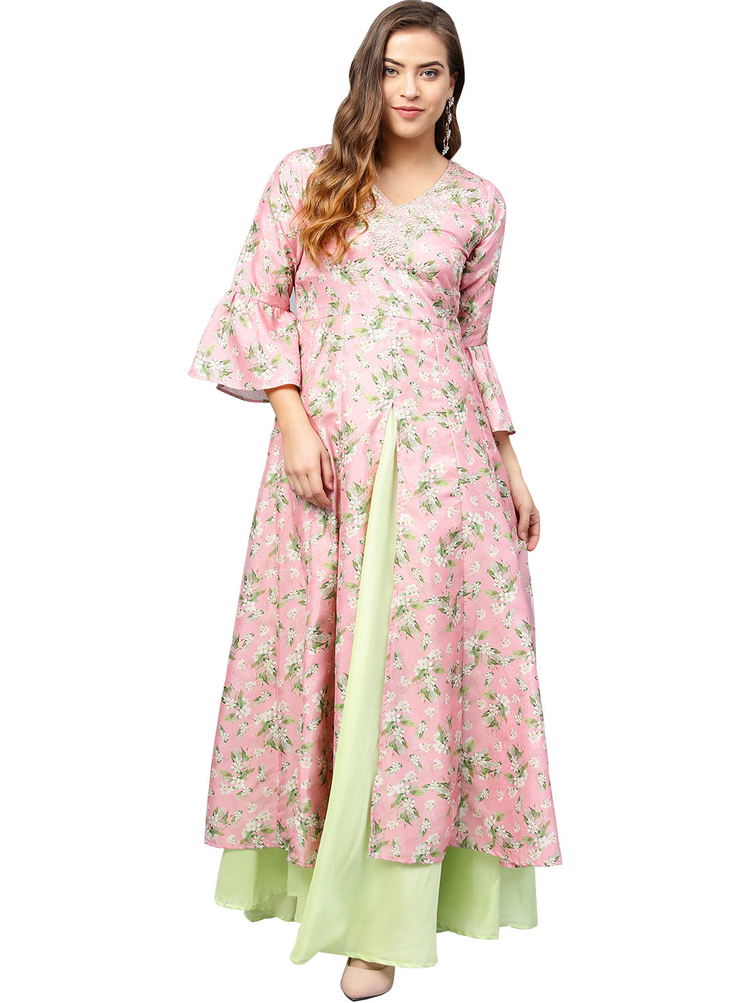 Women's Pink Printed Anarkali Kurta Only