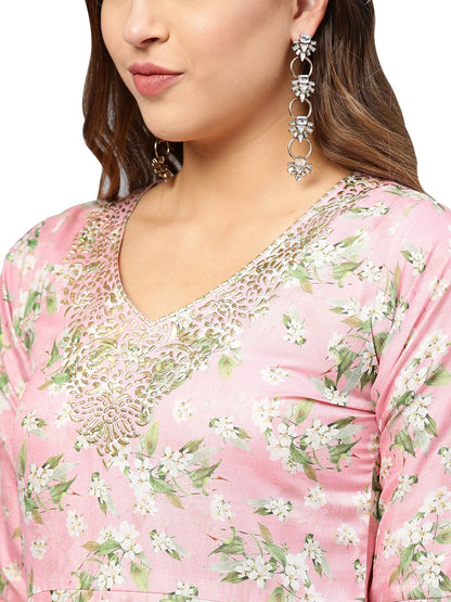 Women's Pink Printed Anarkali Kurta Only