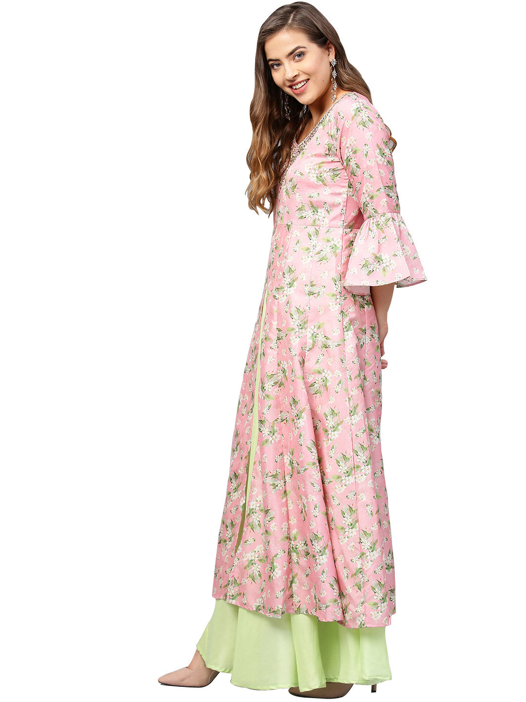 Women's Pink Printed Anarkali Kurta Only