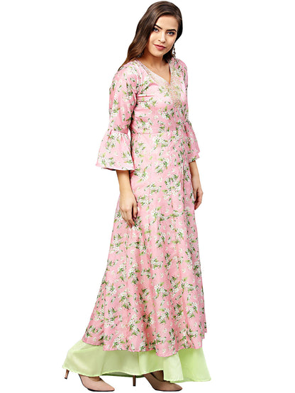 Women's Pink Printed Anarkali Kurta Only
