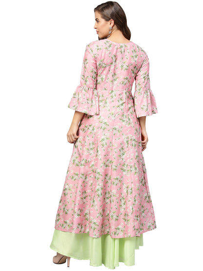 Women's Pink Printed Anarkali Kurta Only
