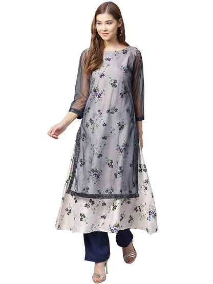 Women's Blue A-Line Double Layer Only Kurta