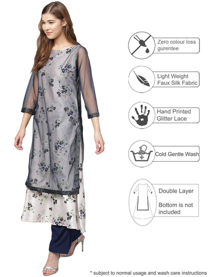 Women's Blue A-Line Double Layer Only Kurta