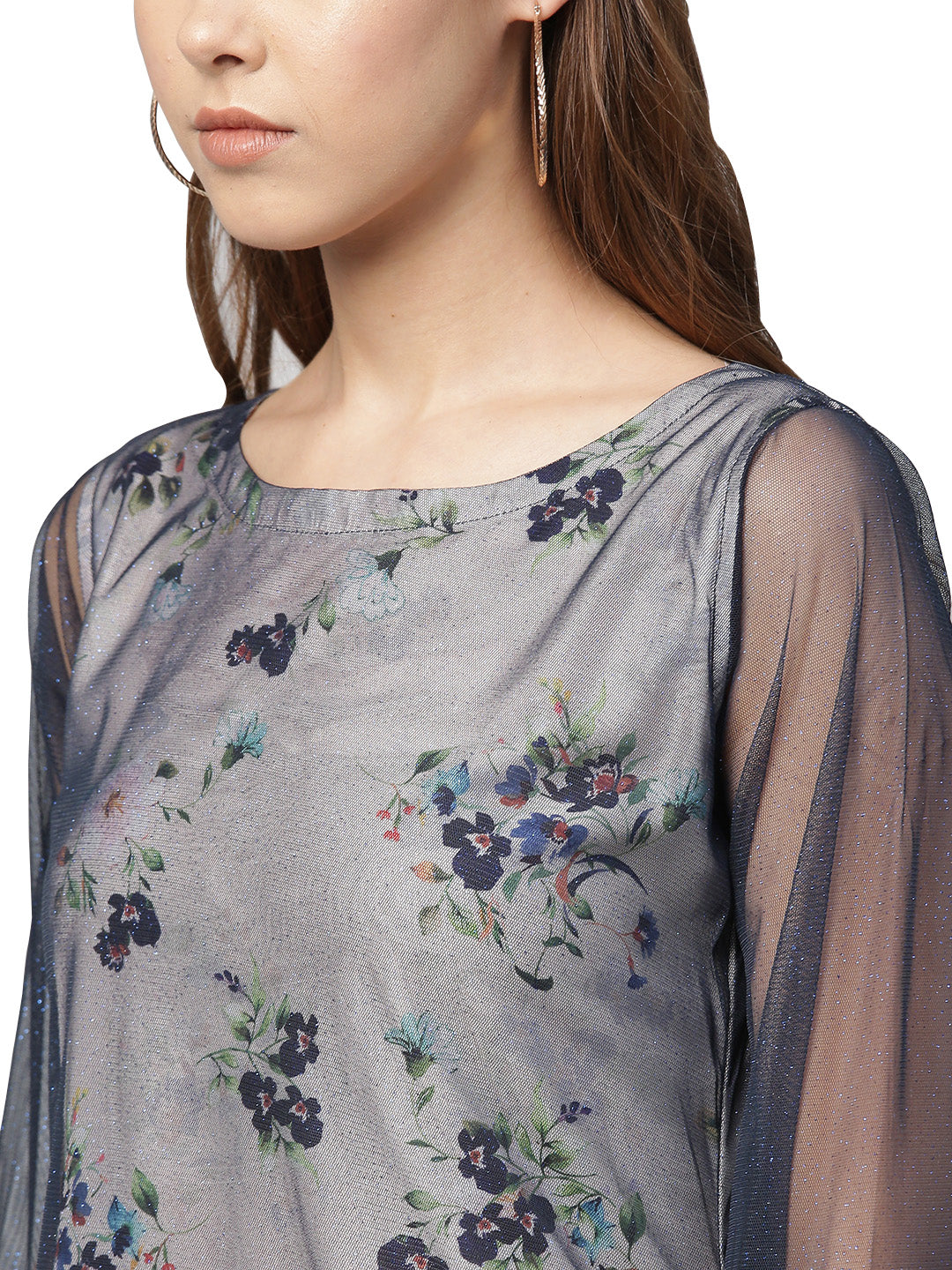Women's Blue A-Line Double Layer Only Kurta
