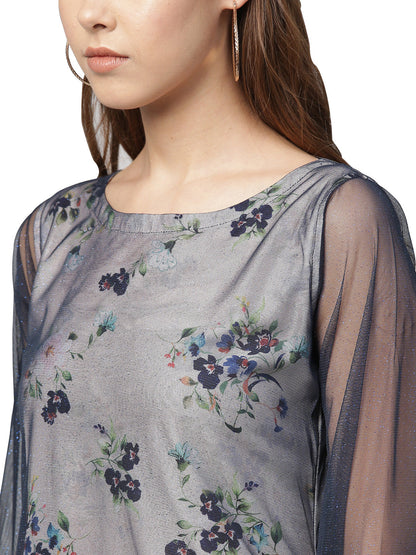 Women's Blue A-Line Double Layer Only Kurta