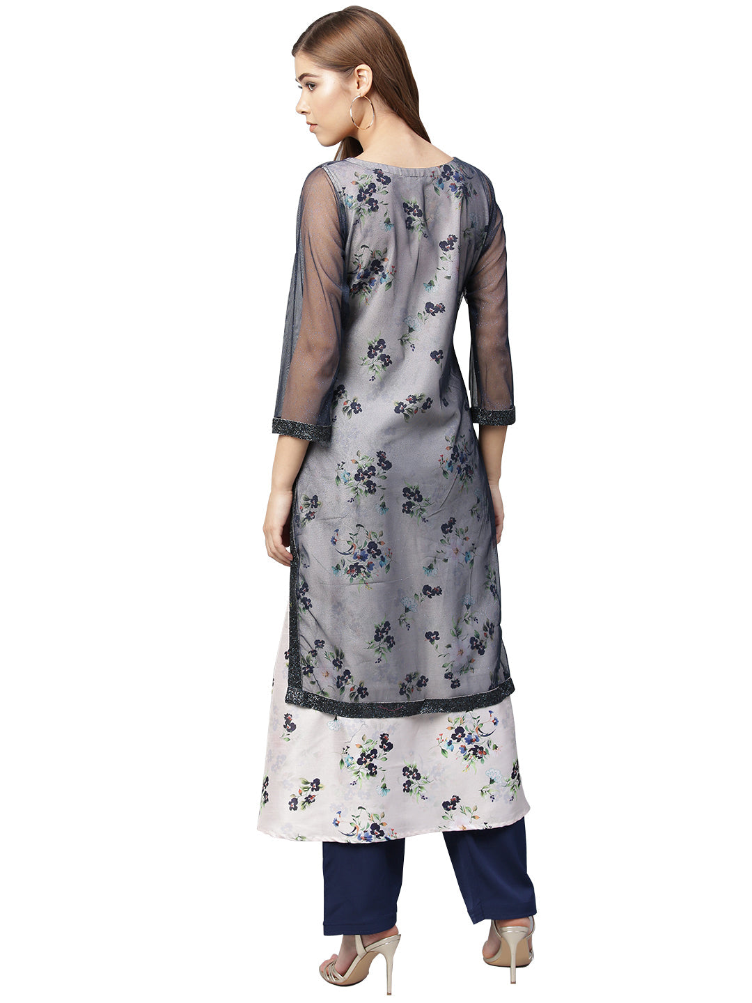 Women's Blue A-Line Double Layer Only Kurta