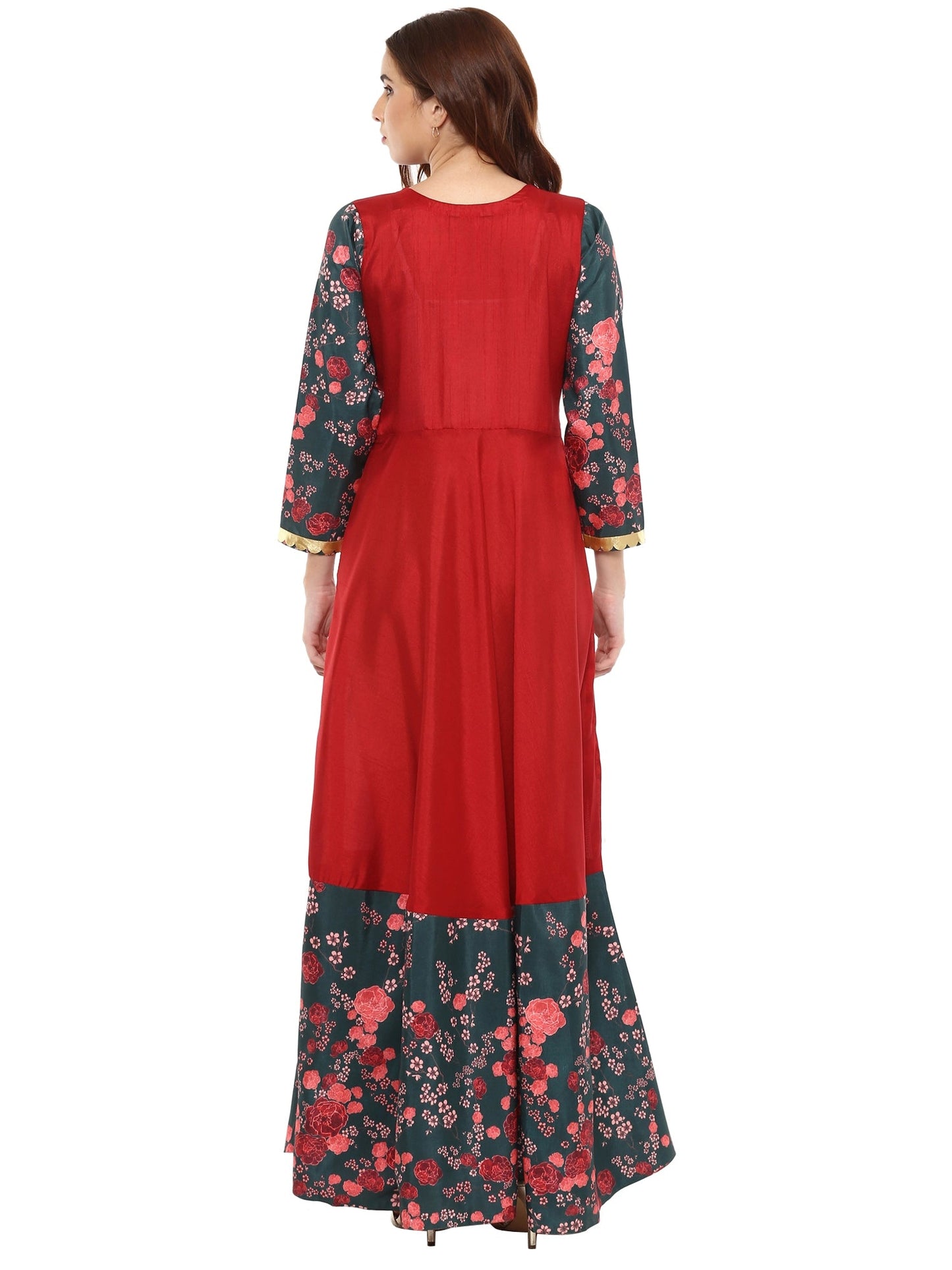 Women's Poly Silk Printed Flared Only Dress In Red
