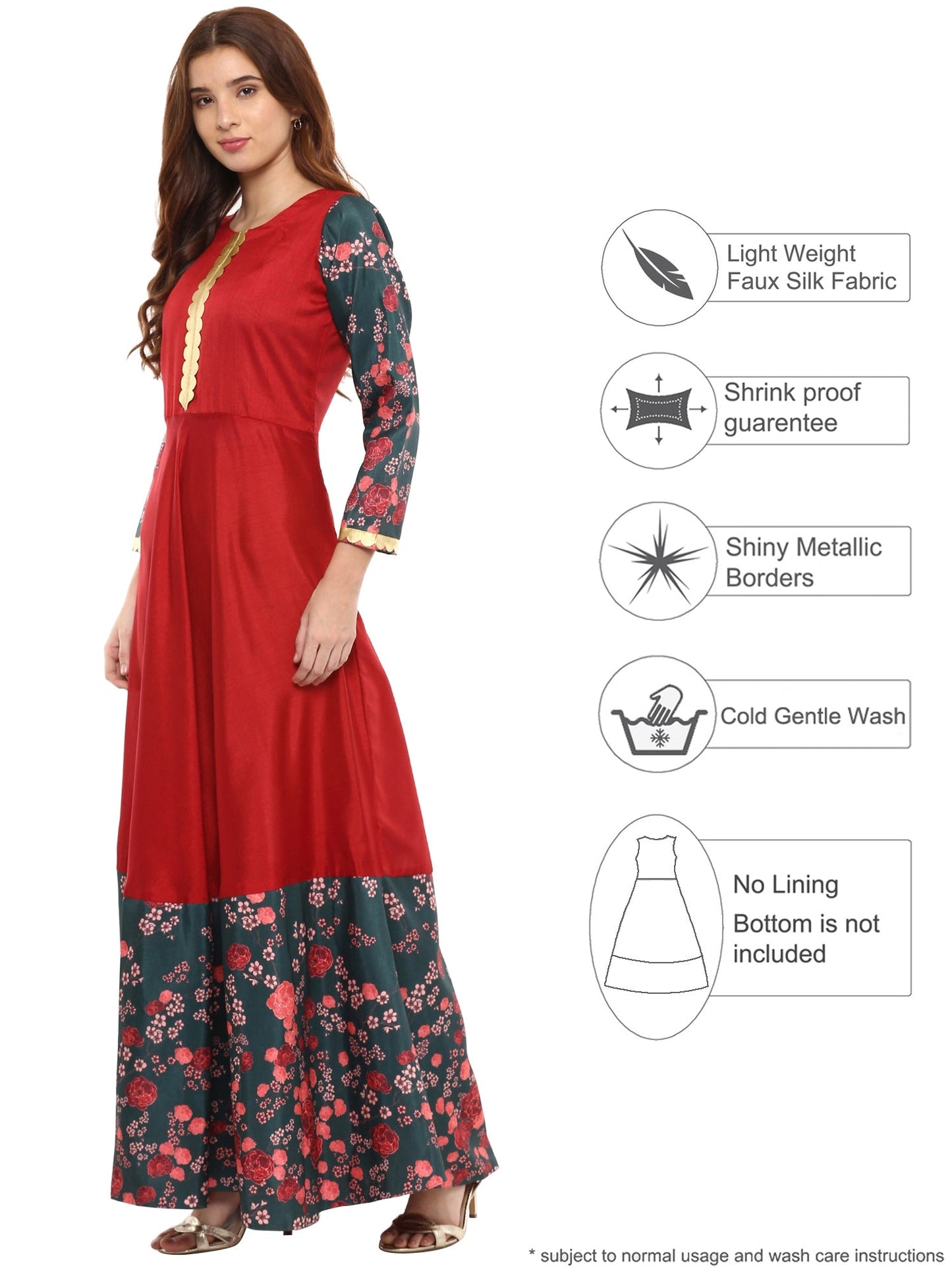 Women's Poly Silk Printed Flared Only Dress In Red