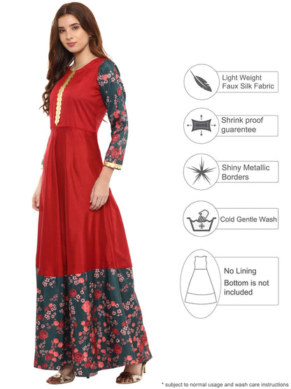 Women's Poly Silk Printed Flared Only Dress In Red