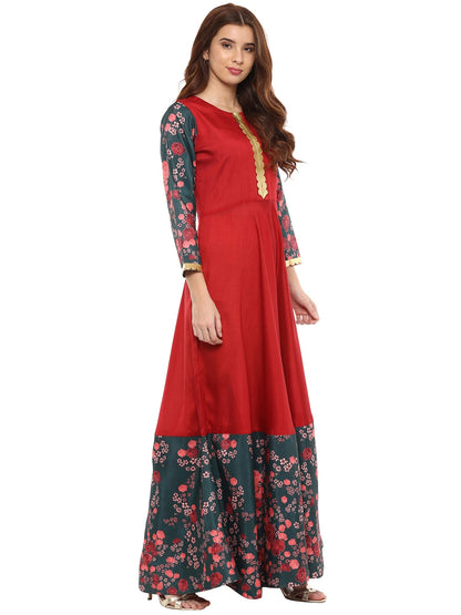 Women's Poly Silk Printed Flared Only Dress In Red