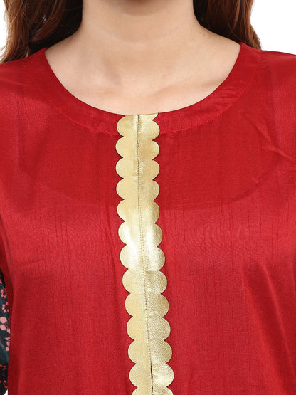 Women's Poly Silk Printed Flared Only Dress In Red