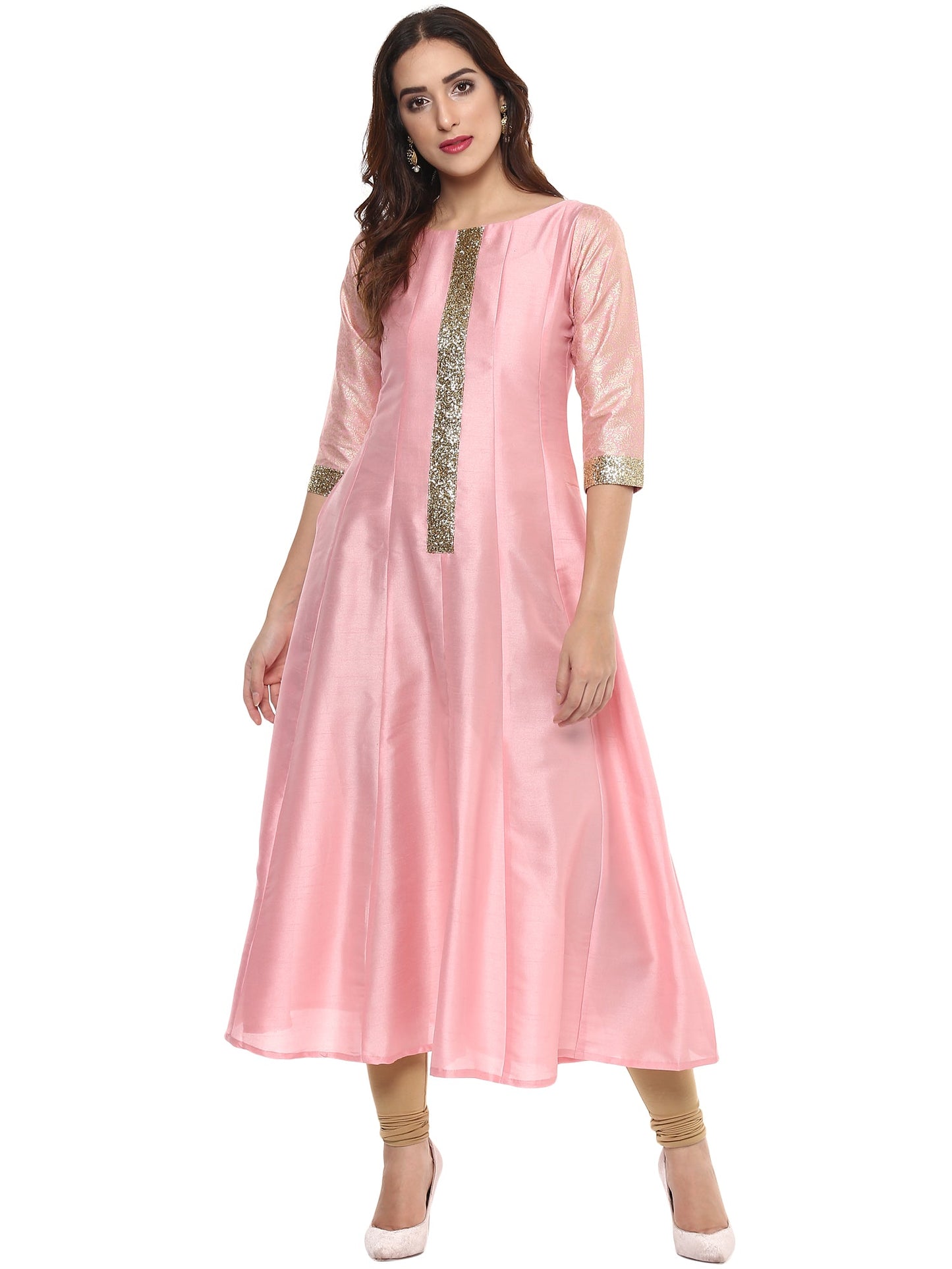Women's Pink Poly Silk Kurta