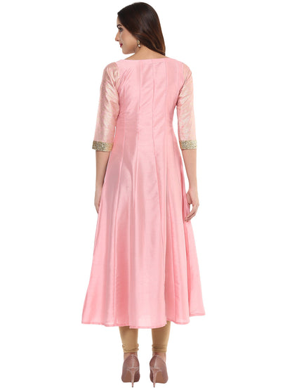 Women's Pink Poly Silk Kurta