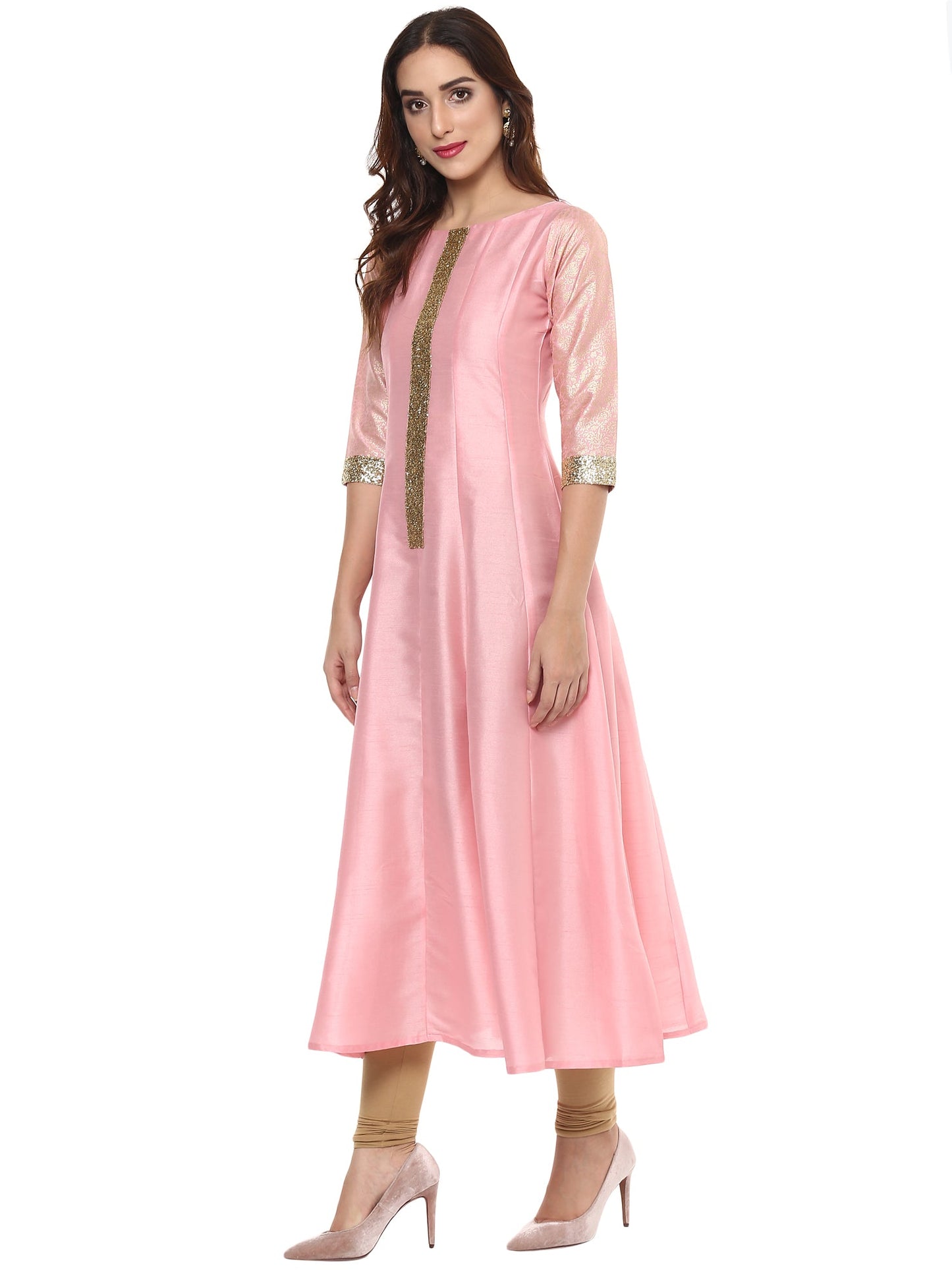 Women's Pink Poly Silk Kurta