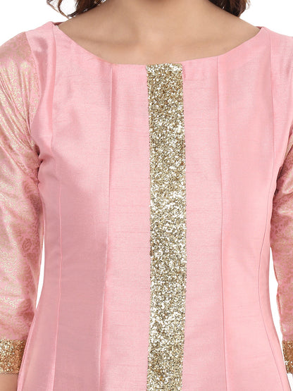 Women's Pink Poly Silk Kurta