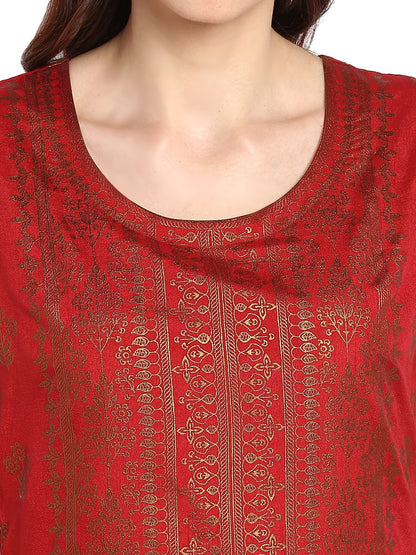 Women's Double Layered Red & Gold Floor Length Only Kurta Dress
