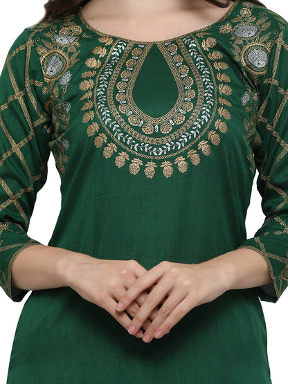 Women's Green Poly Silk Gold Foil Print Kurta