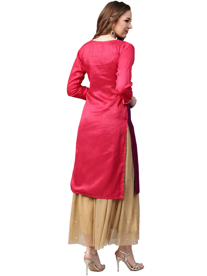 Women's Purple & Pink Printed Straight Only Kurta