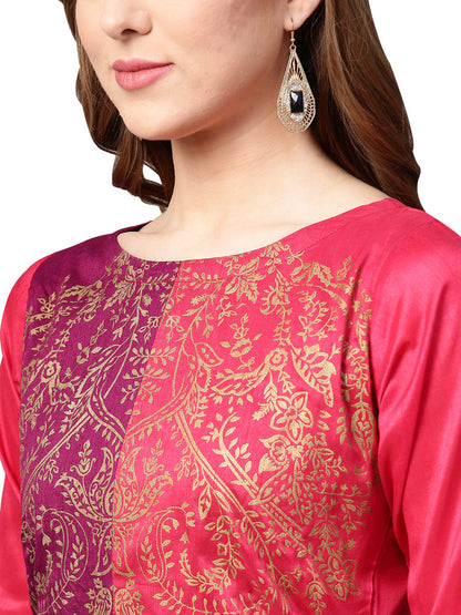Women's Purple & Pink Printed Straight Only Kurta
