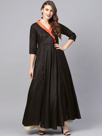 Women's Black Plain A-Line Only Kurta