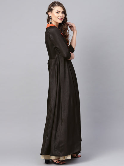 Women's Black Plain A-Line Only Kurta