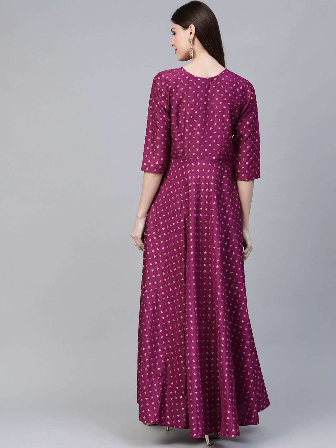 Women's  Purple Poly Silk Gold Print Gown